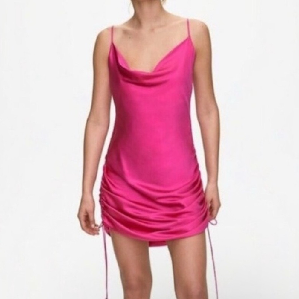 Only Ruched Cowl Neck Dress in Electron Fuchsia
